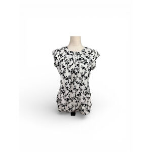 Karl Lagerfeld Paris White Snd Black Floral Print Top Size Large